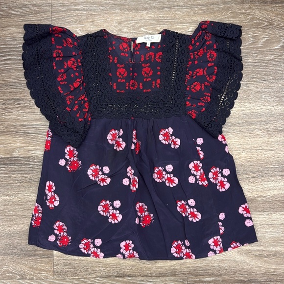 Sea New York printed silk top with lace - Picture 1 of 4